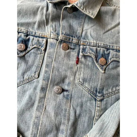 Levis Womens Mens Western Denim Jacket Size CH Light Wash Y2K Streetwear - Picture 7 of 12